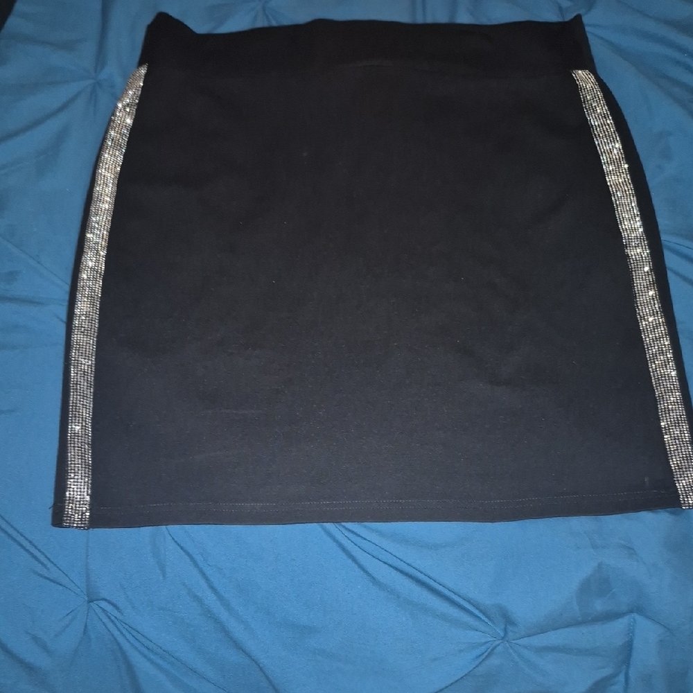 Alice Blue Black and Silver Rhinestone Mini Pencil Skirt Night Out